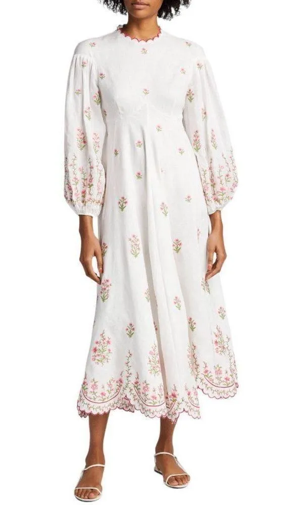 The Pearl Pagoda Poppy Embroidered Floral Midi Dress White Size undefined - Image 16