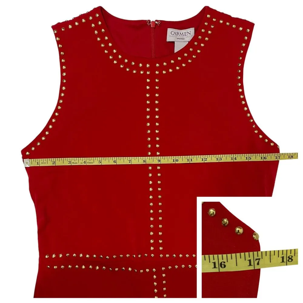 Carmen Marc Valvo Studded Sleeveless Sheath Dress - Red - 8 - Image 2