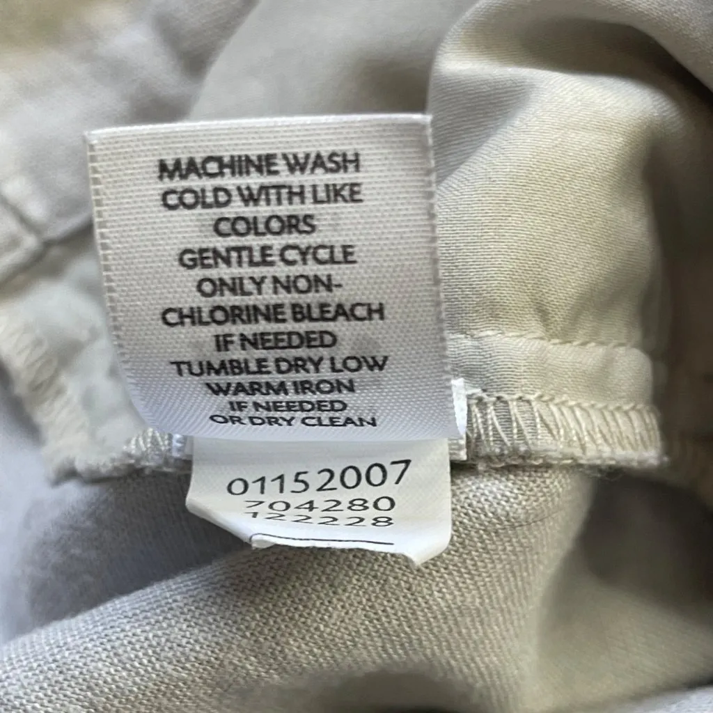 J. Jill Wide Leg Pants Women's Size 12 Stretch Khaki Linen Rayon Blend FLAW Tan - Image 9