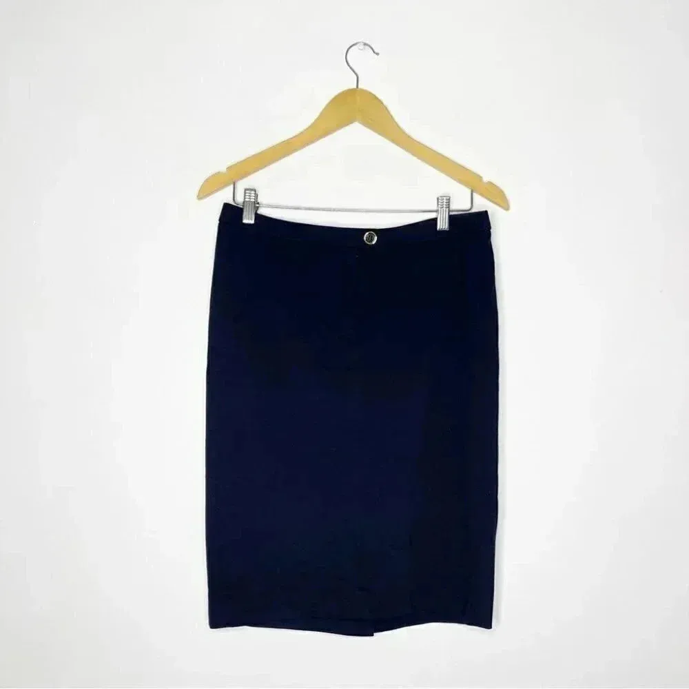 Tory Burch Navy Pencil Skirt Rayon Stretch Size Medium - Image 2