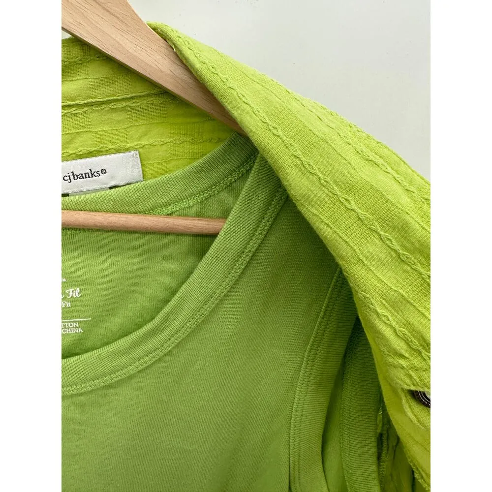 CJ Banks Green Tank Top Long Sleeve Collared Cardigan Set Women's Plus Size 1X - Image 5