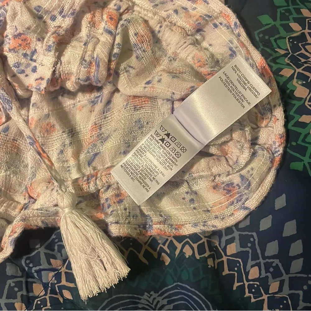 LUCKY BRAND 7W46342 Lilac Multi Floral Short Sleeve Peasant Top $69.50 EUC M - Image 7