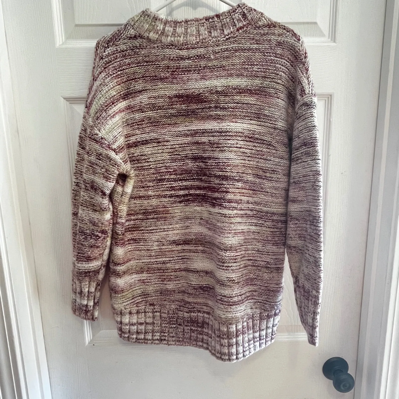 Chunky Knit Mock Neck Sweater Marled Burgundy Cream Oversized Cozy Medium - Image 11