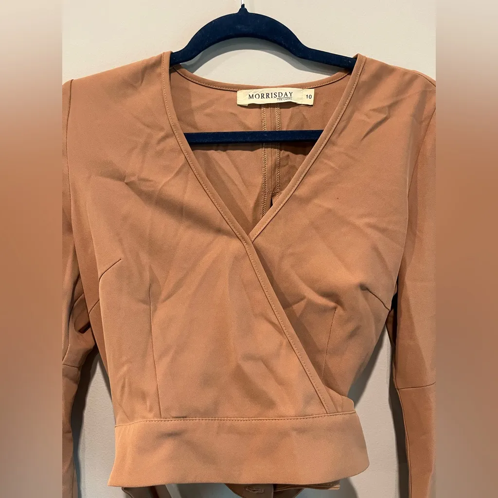 Vorkerry Brown Wrap Blouse with Flared Sleeves Tan Size 10 - Image 3