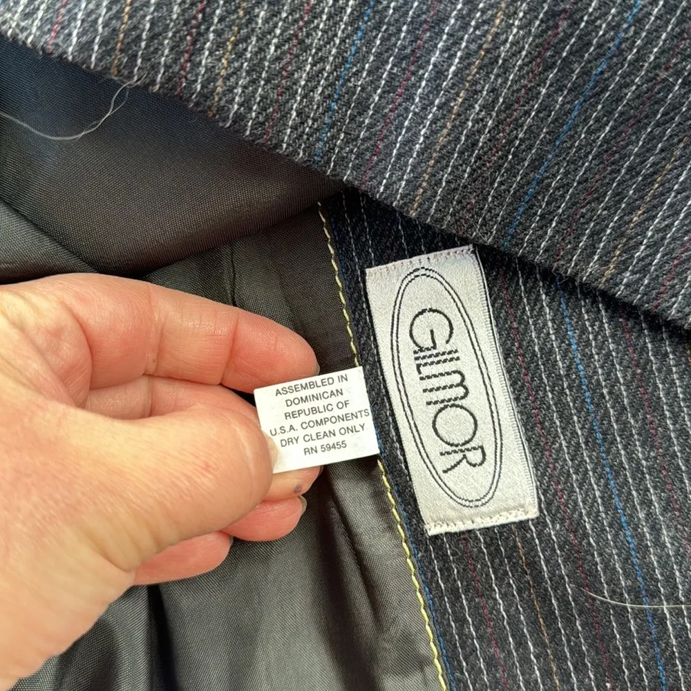 Vintage Gilmor Pinstripe Skirt Suit Set Gray 16 - Image 14