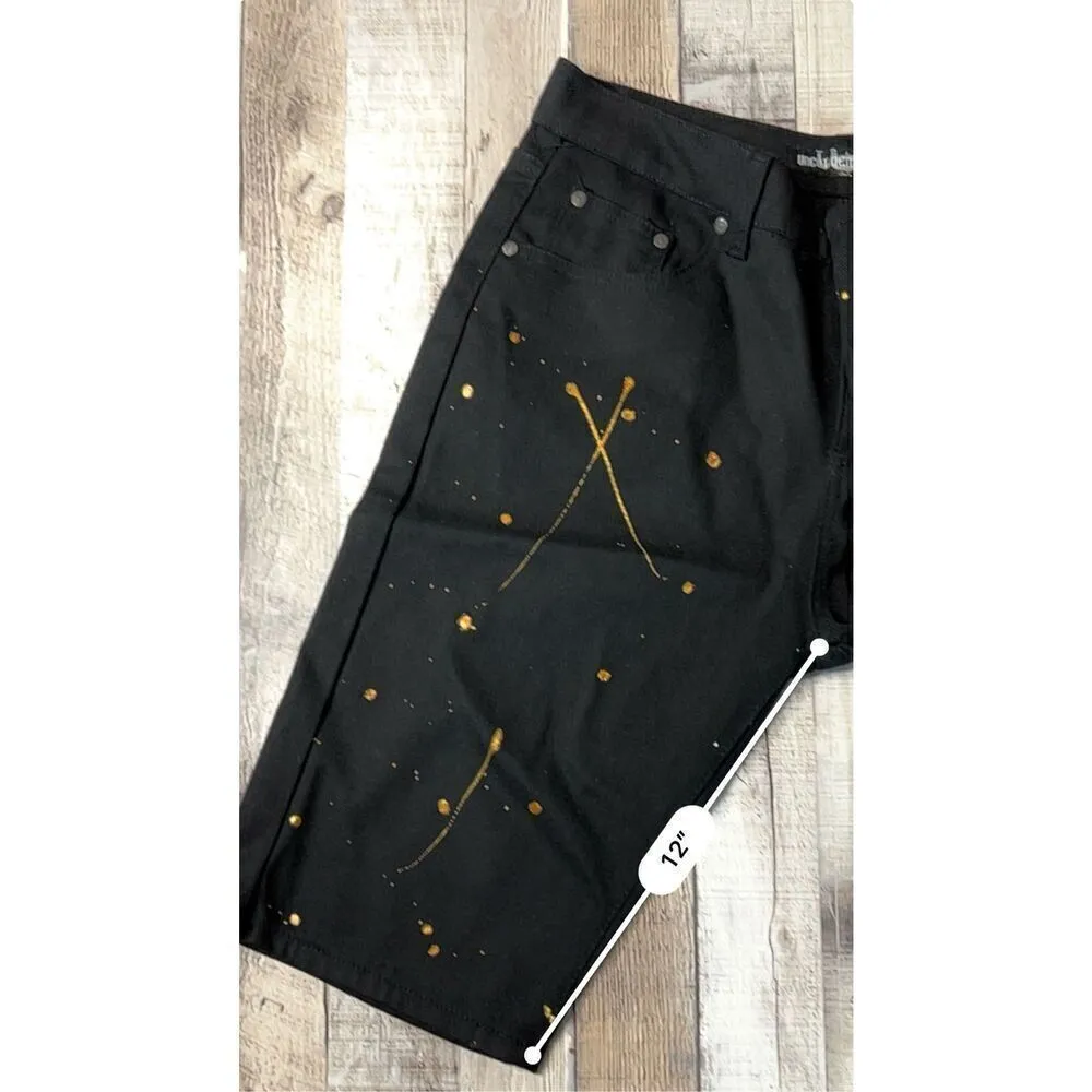 Uncut Denim Co. Y2K Painted‎ Black 12" Knee Length Denim Shorts sz 34 NWT - Image 10