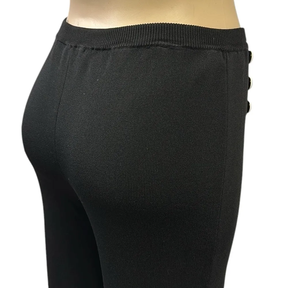 Cyrus Black Knit High Rise Wide Leg Button Accent Pull On Pants Viscose Large - Image 5