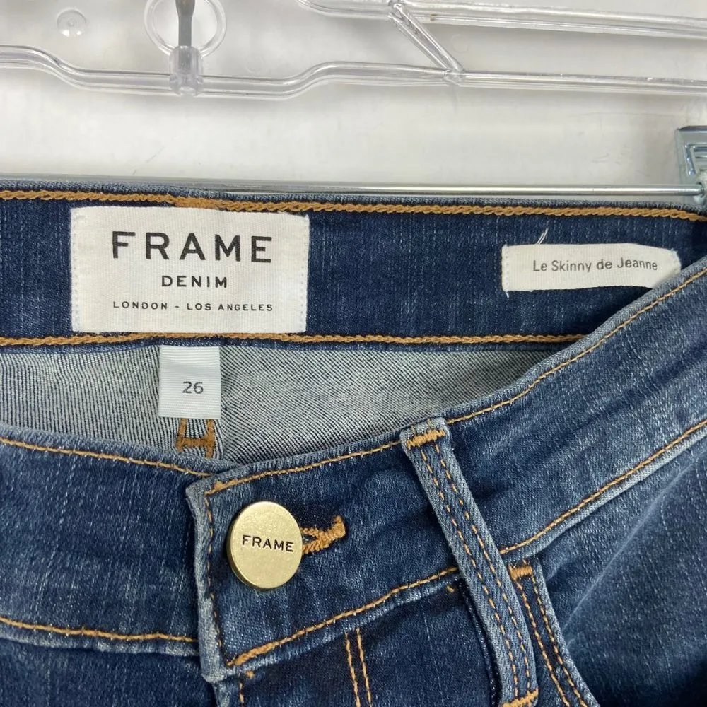 Frame Denim Le Skinny De Jeanne Cascade Hem Farrel Wash Raw Hem Size 26 EUC - Image 6