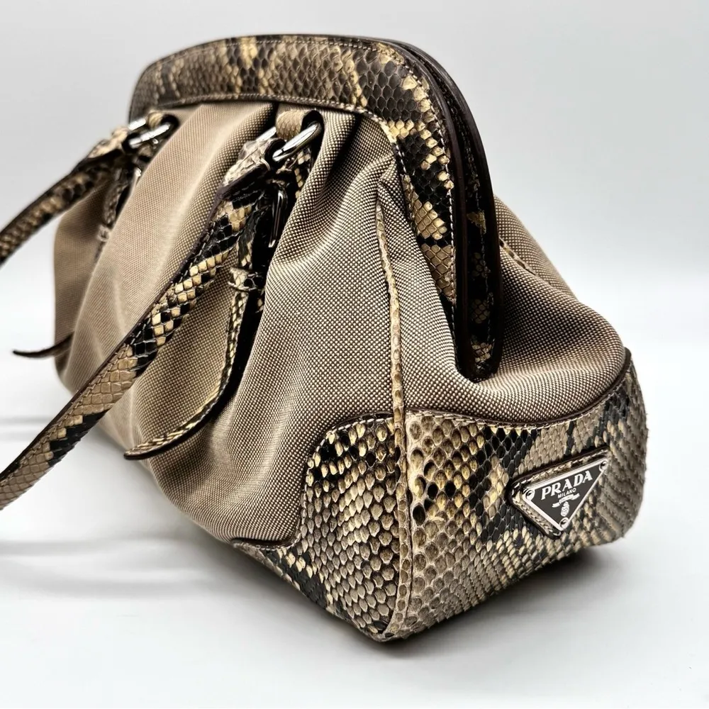 Prada Limited Edition Logo Jaquard Python Corda Roccia BR3509 Frame Handbag - Image 10