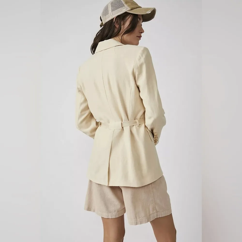 NEW Free People Olivia Linen Blend Blazer, Pebble Sand Size S, Retail $168 - Image 5