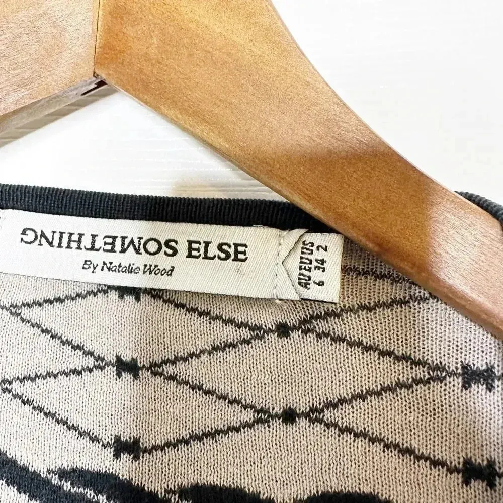 SOMETHING ELSE Black Cream Rope Print Open Front Belted Coatigan Size‎ US 2 - Image 3