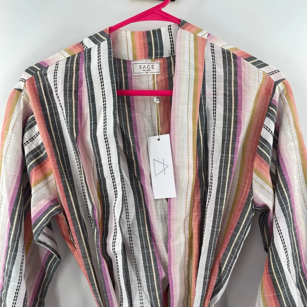 SAGE THE LABEL Cardigan Extra Small Kimono 100% Cotton Stripe Beach Travel NWT - Image 11