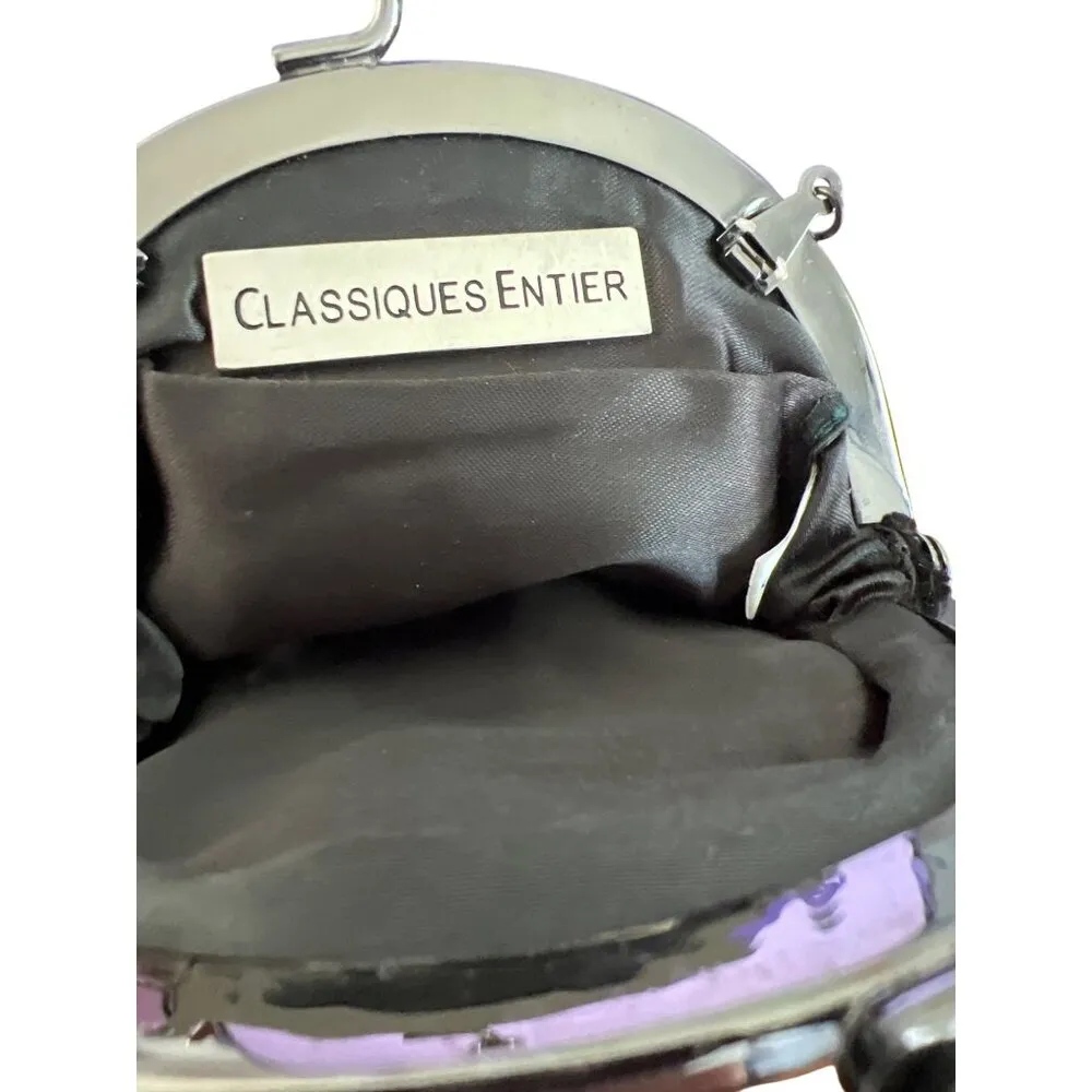 Classiques Entier Black Velvet Beaded Evening Purse Silver Chain Strap Gunmetal - Image 4