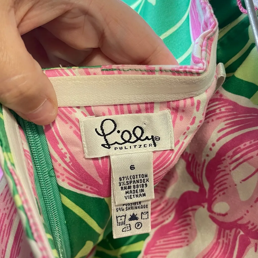 Lilly Pulitzer‎ Women's Towering Tulips Pink Green Strapless Dress Size 6 - Image 3