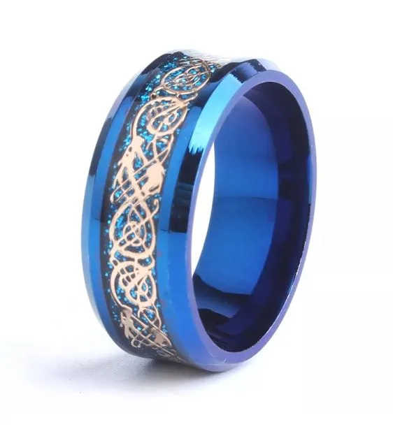 Blue Titanium Gold Dragon Ring - Image 2