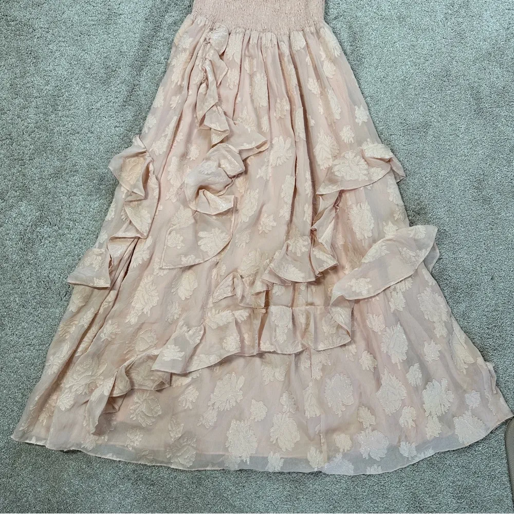 Rebecca Taylor Silk Blend High-Smocked Floral Fil Coupé Midi Dress Blush Pink 2 - Image 5