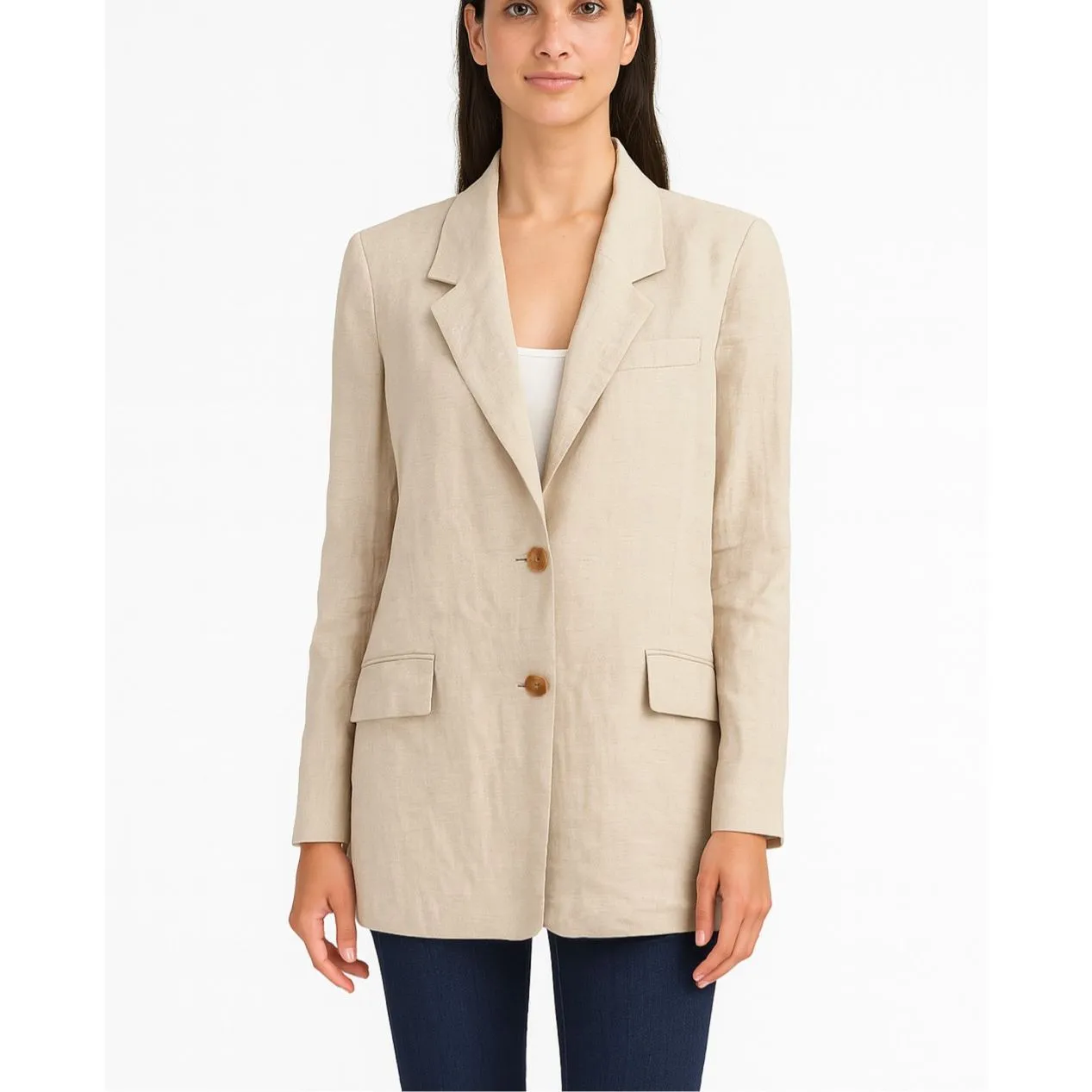 Flat White Collared 2 Button Linen Blazer Jacket Large Minimalist Neutral - Image 9