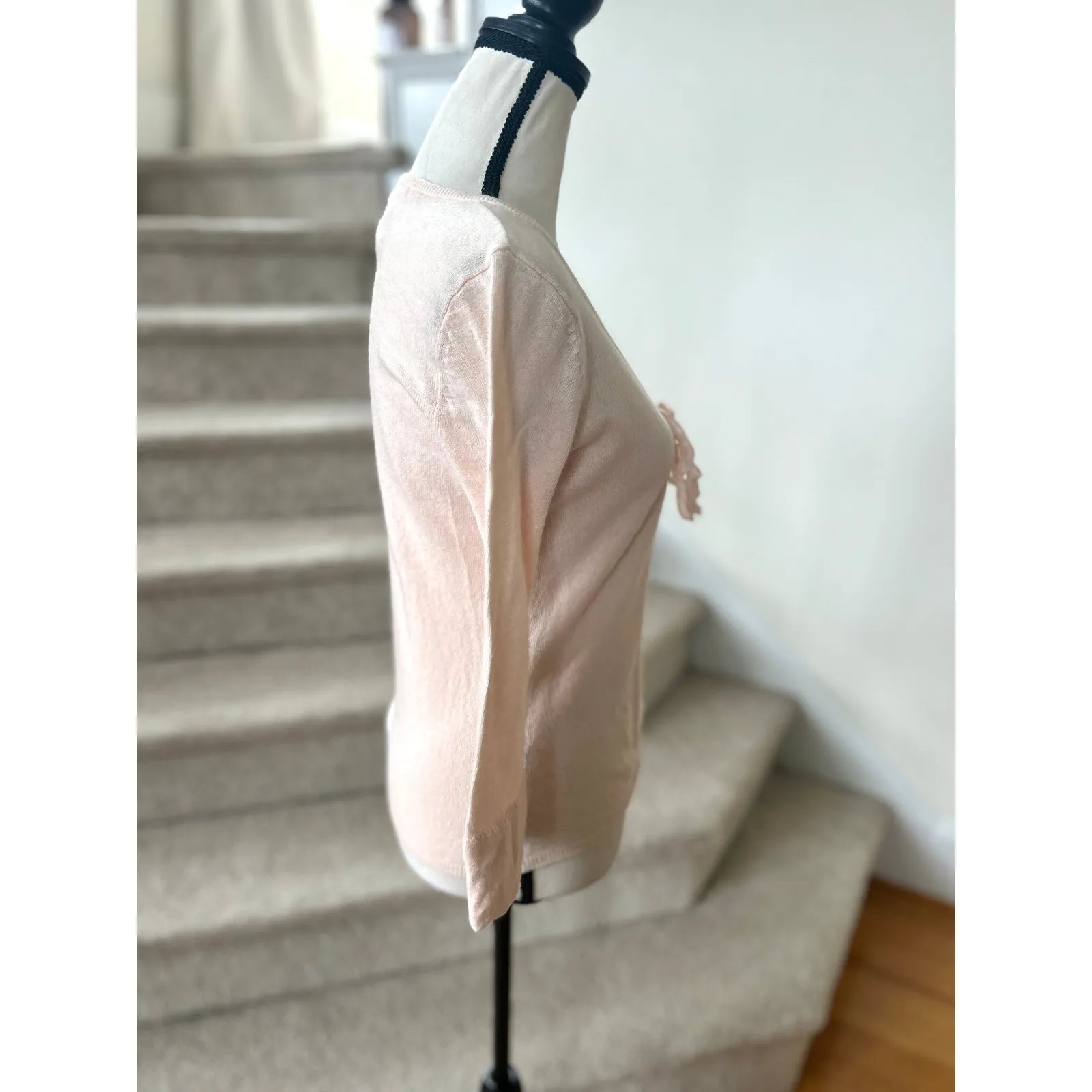 Field & Flower Light Pink Wool/Angora/Cashmere Blend Eyelet Twee Sweater Size M - Image 3