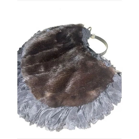 WOMENS PHOEBE AND JOSEPHINE‎ Fur LEATHER Fringe SHOULDER PURSE 14x9" - Image 3