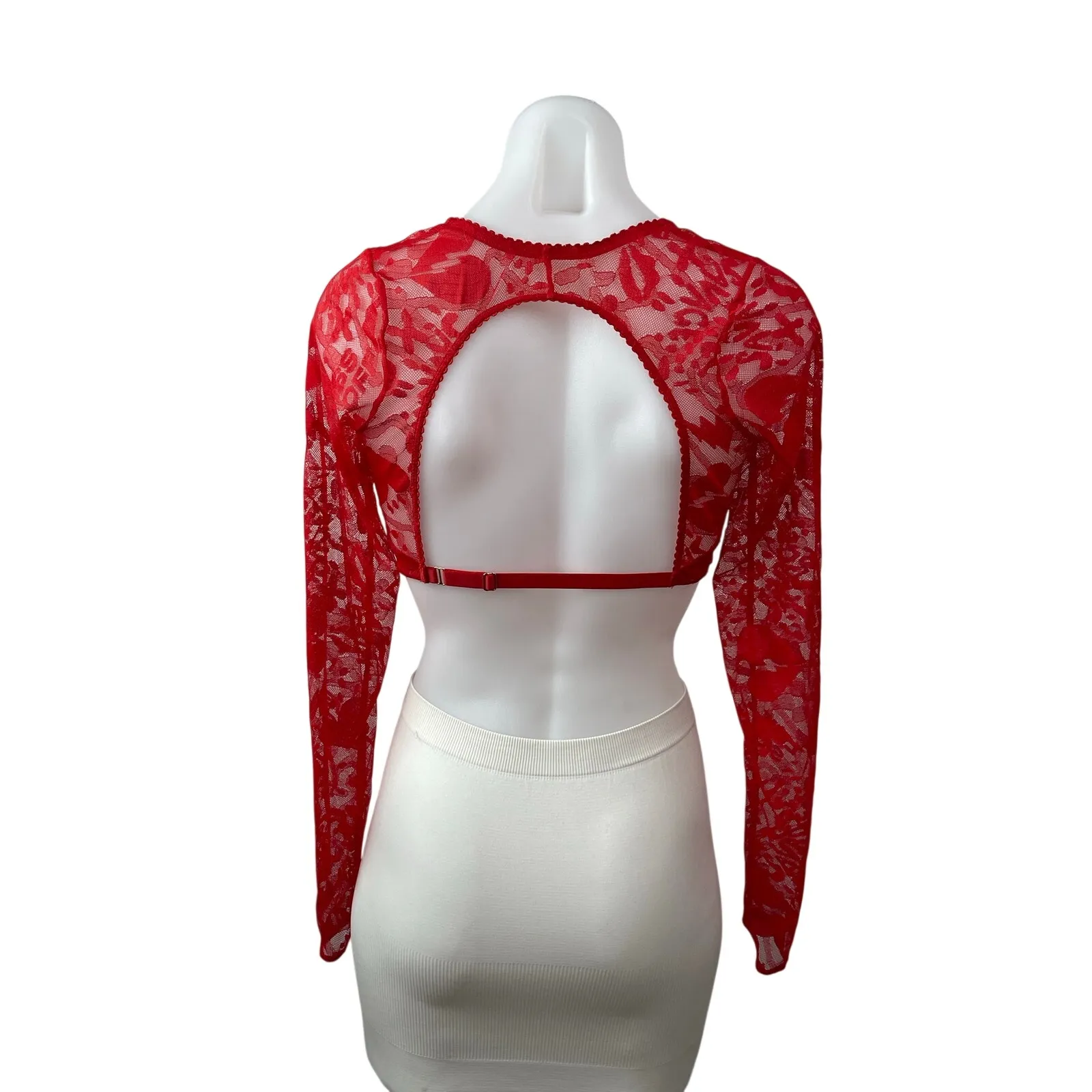 Savage x Fenty Lovestruck Red Heart Lace Long Sleeve Sweetheart Neck Bra Top S/M - Image 4