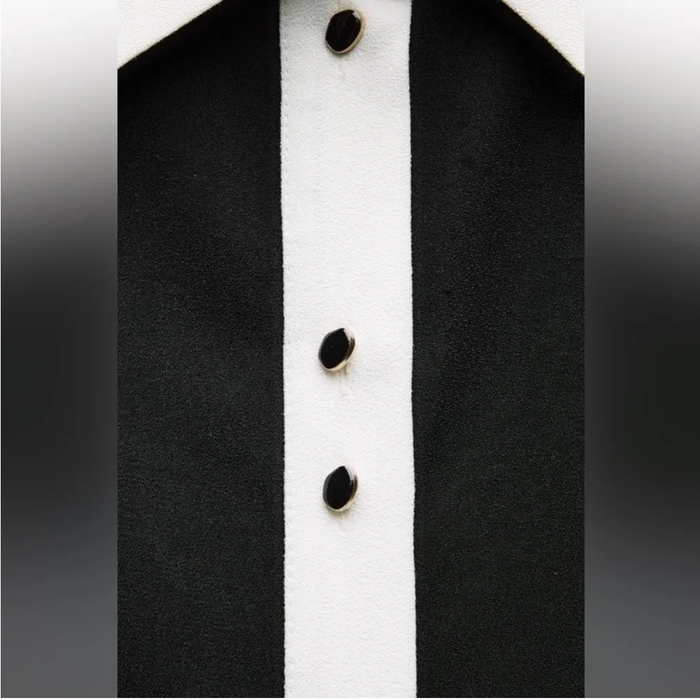 Zara NWT sleeveless crepe mini dress white trim contrast, collard button front - Image 4