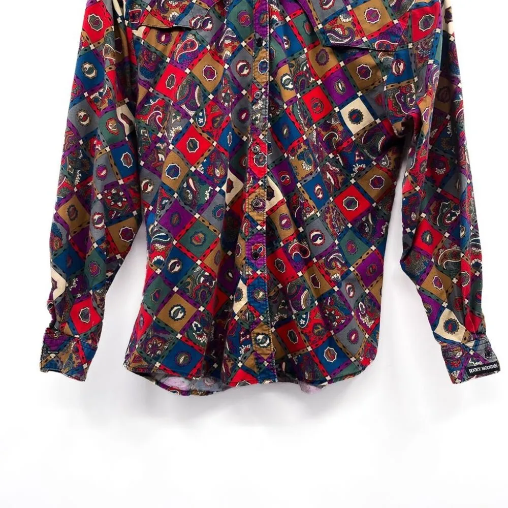 Wrangler Vintage 1980s Western Southwestern Aztec Print Pattern Button Up Shirt Top 80s - Image 5