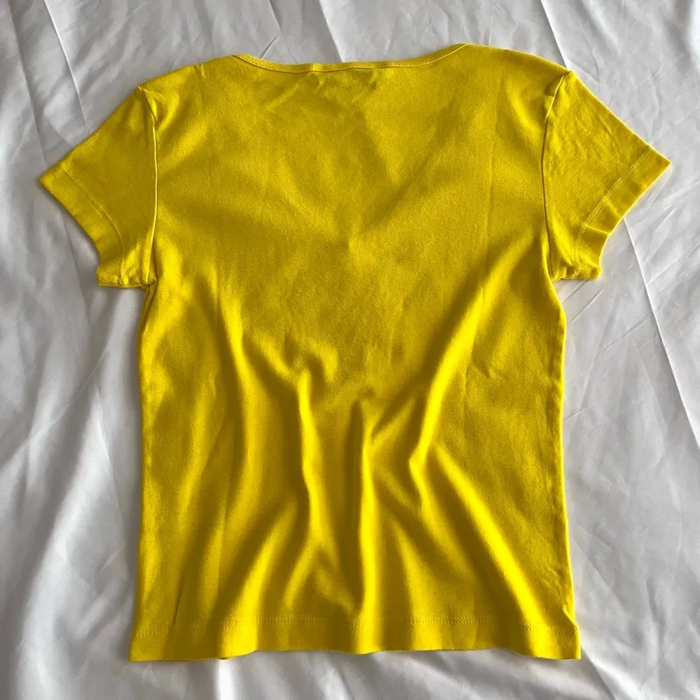 Playboy Y2K Yellow Short Sleeve Logo V Neck Top - Image 4