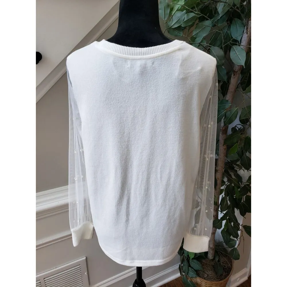Love + Lace Sweater Women Size Large White Casual Long Sleeve Crew Neck Pullover - Image 4