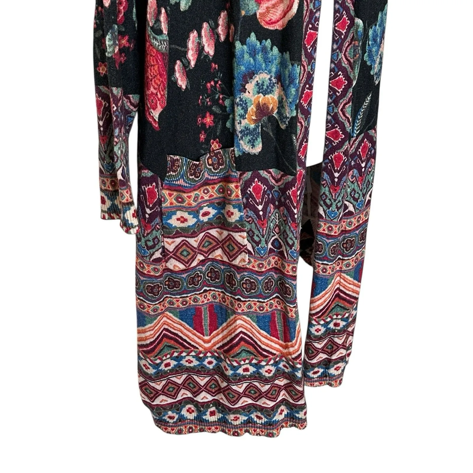 Johnny Was Floral Multicolor Patterned Long Sleeve Hooded Cardigan Sweater M - Image 7