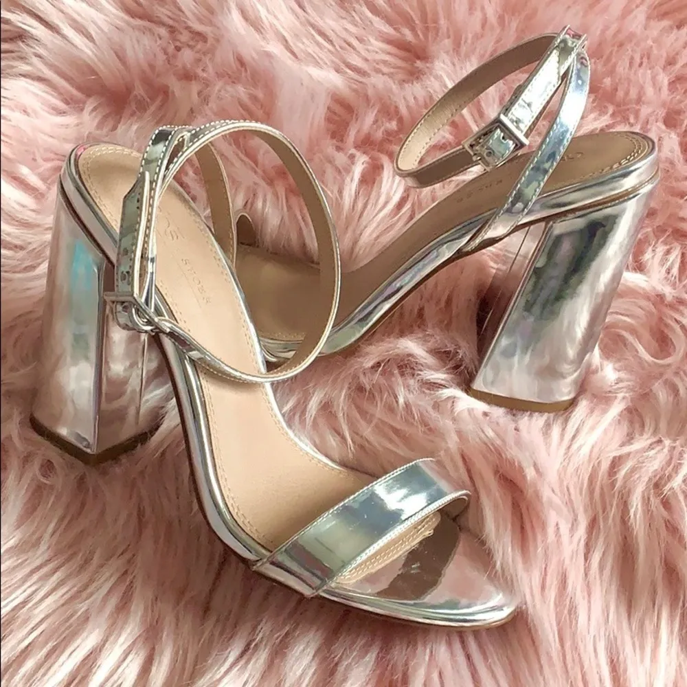 ASOS Hermione Silver Mirror Block Heel Sandals - Image 7