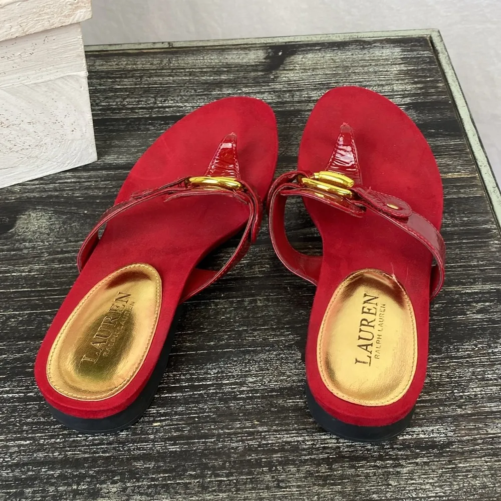 Ralph Lauren Red & Gold Thong Open Toe Sandal Shoes 7.5 - Image 4