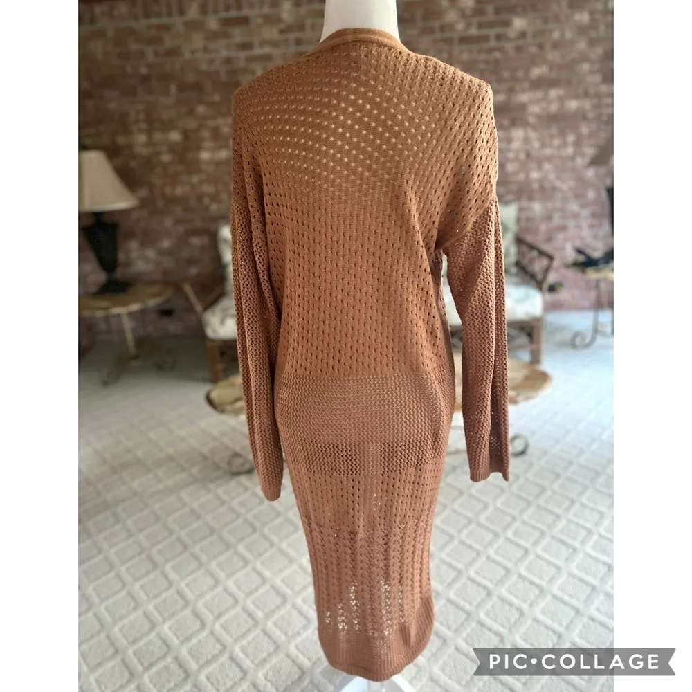 Marled Long Duster Tan Brown Open Front Knit M Long Sleeve Maxi Chic Pockets Size M - Image 9