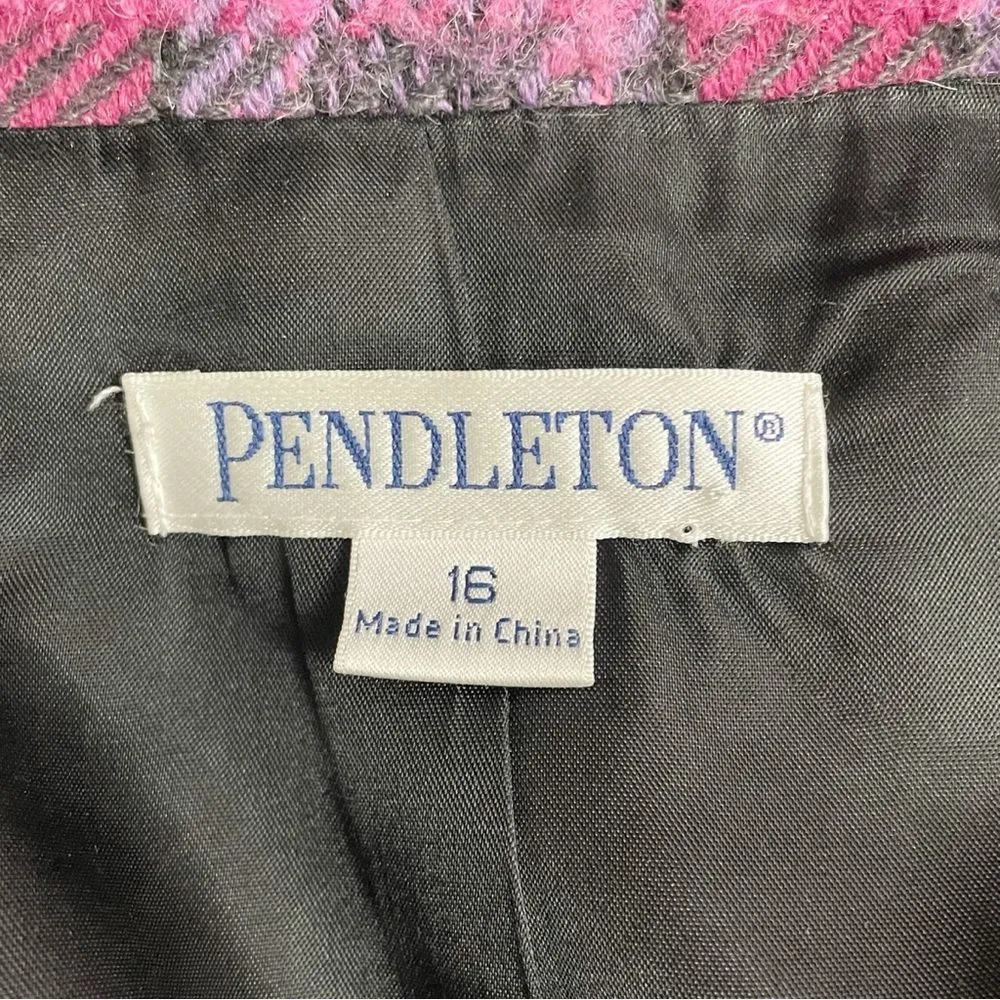 Pendleton Pink Purple Plaid Wool Blend Jacket Blazer Size 16 Black Trim Tweed - Image 9