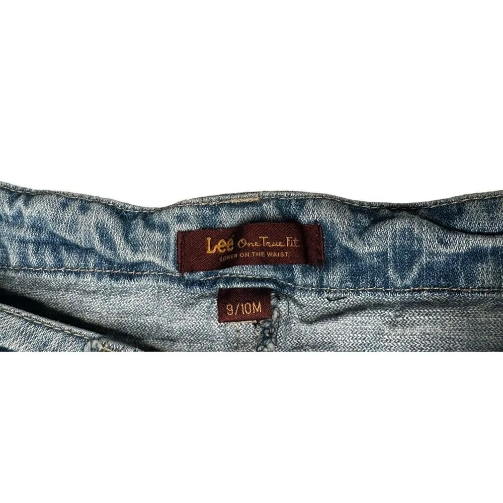 Lee One True Fit Lower On Waist Embroidered Pocket Fringe Raw Hem Jean Skirt - Image 5