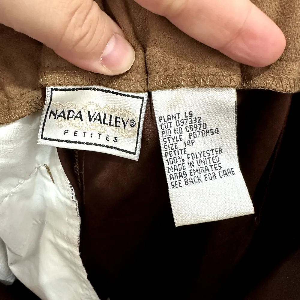 Vintage Napa Valley Pants Womens 14P Brown Straight Leg Faux Suede Boho Academia - Image 6