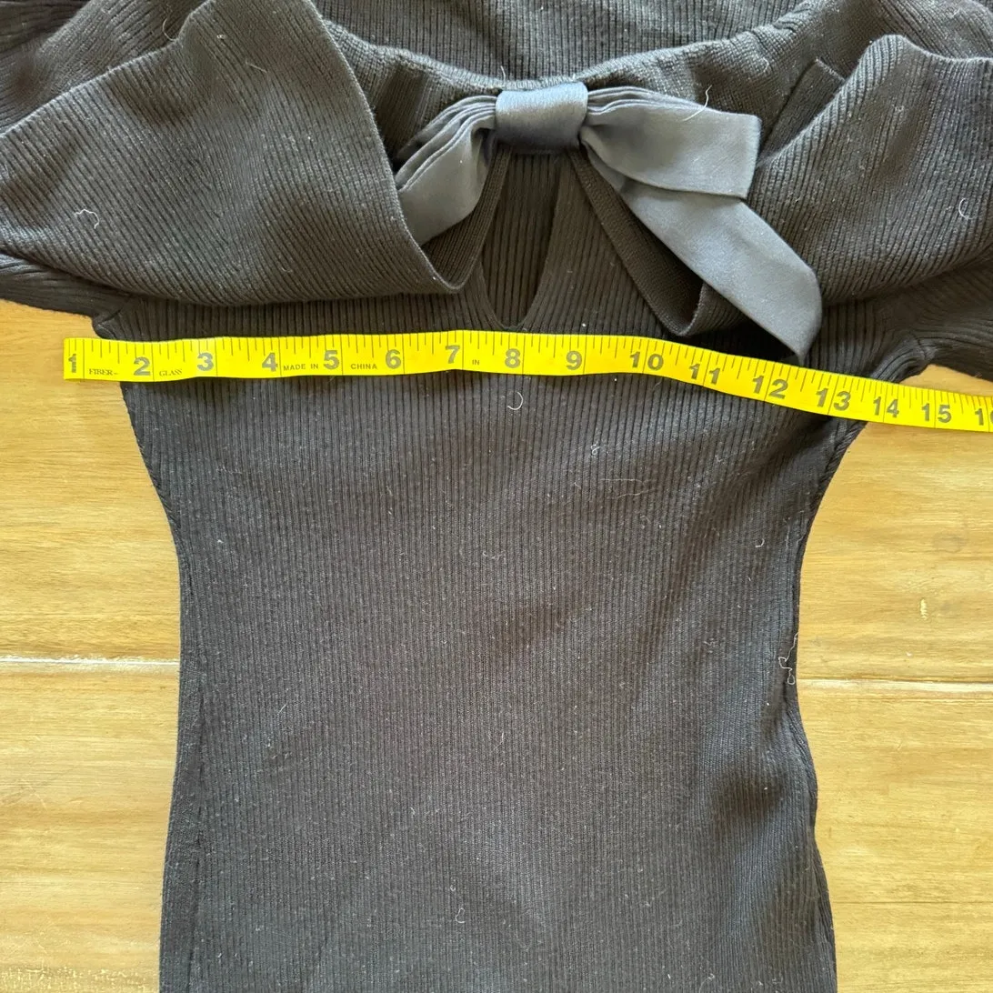 Black Knit Long Sleeve Top Cape Overlay & Satin Bow Dark Romantic Girly SIZE XS - Image 3