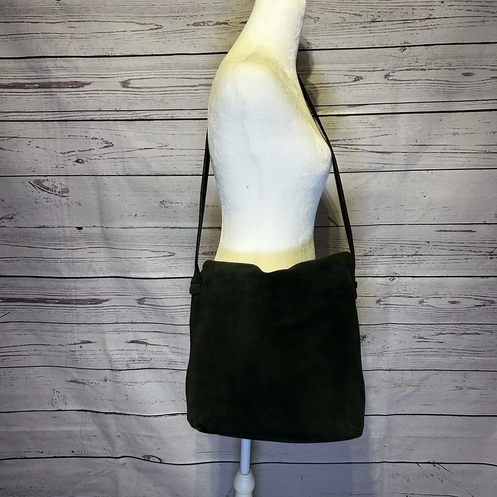 Vintage Talbots Suede Green Shoulder Bag – Fold Over Handbag - Image 2