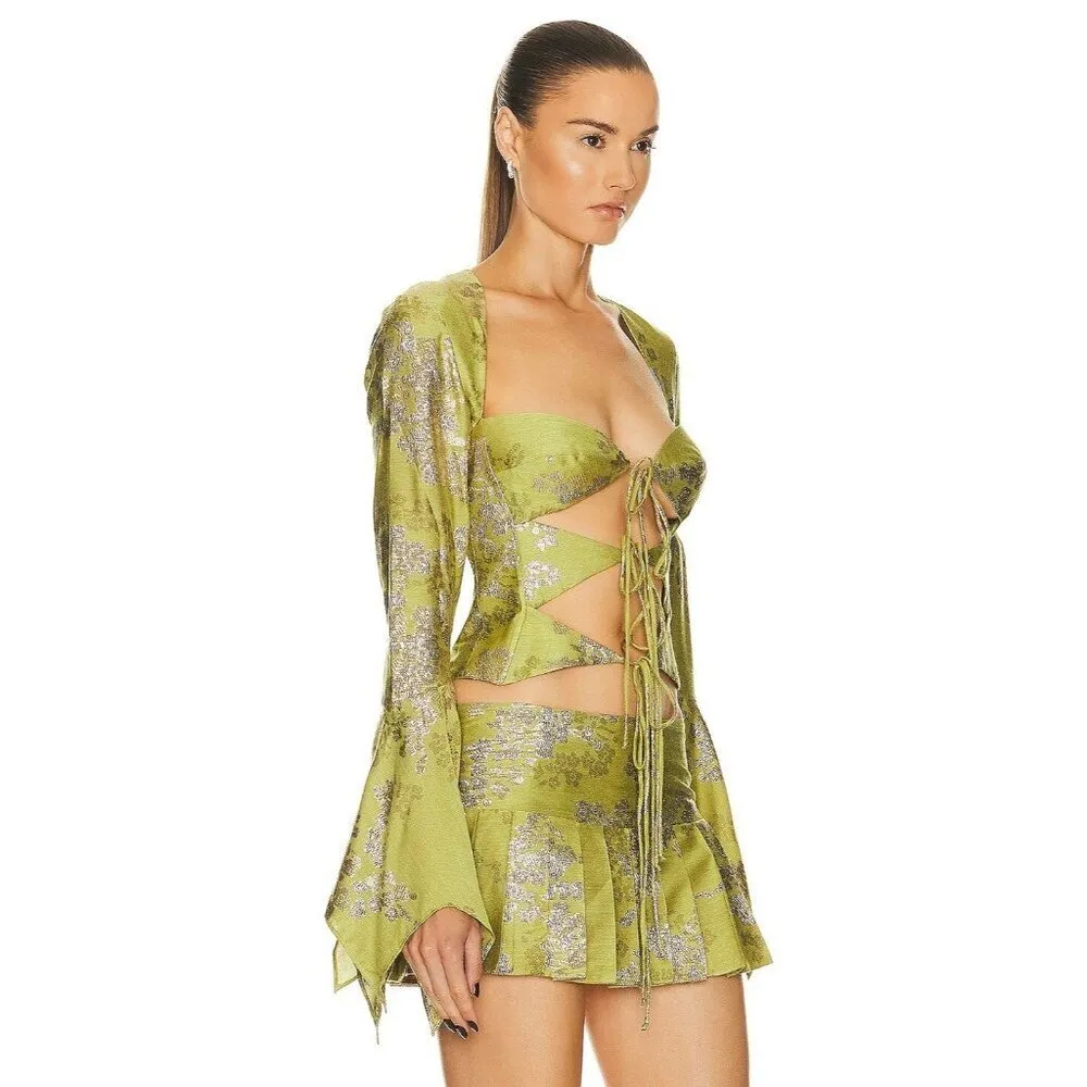 SIEDRES Petra Top in Green 38 4 New Womens Tie Cut out Blouse long sleeve Size undefined - Image 3