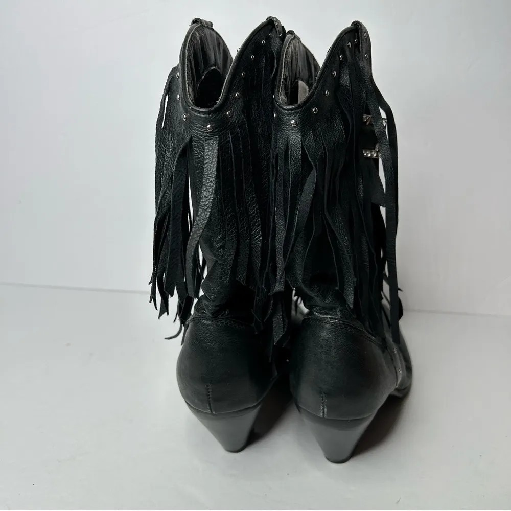 Vintage dingo Black leather Fringe Western Boots 7.5 - Image 9