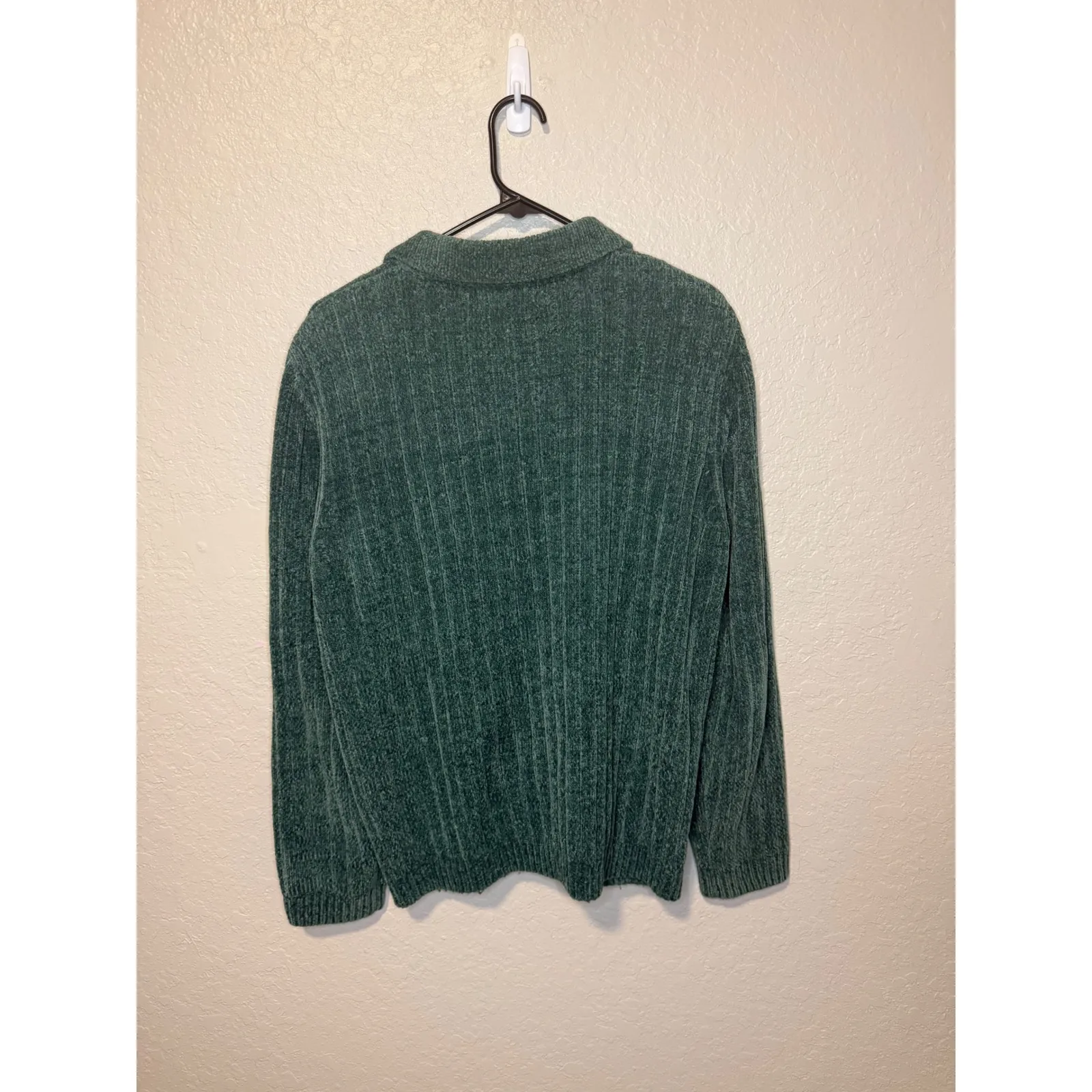 Alfred Dunner Womens Green Cable Knit Full Zip Up Collared Cardigan Size M - Image 3
