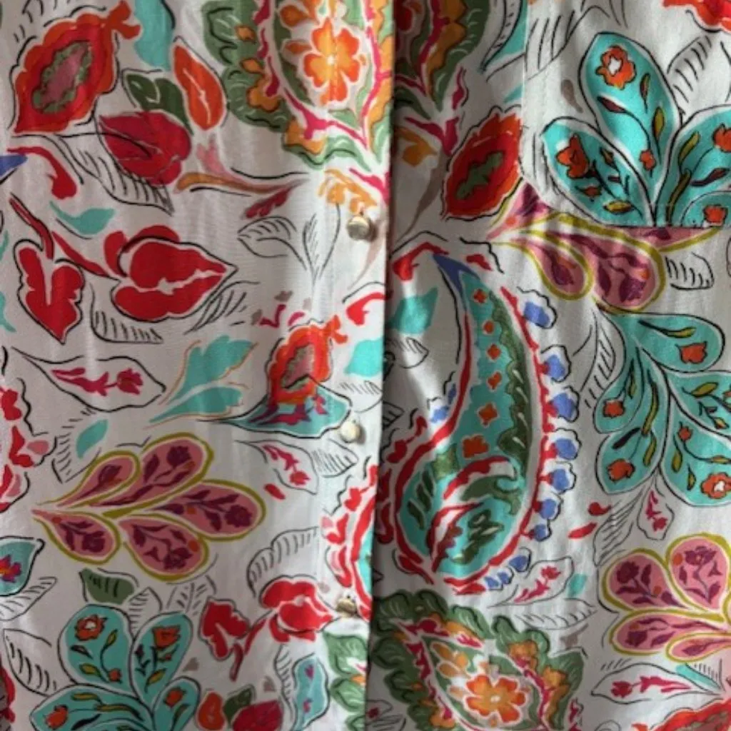 Zara Red White M Paisley Floral Print Long Sleeve V Neck Boho Luxe Festival Prep - Image 6