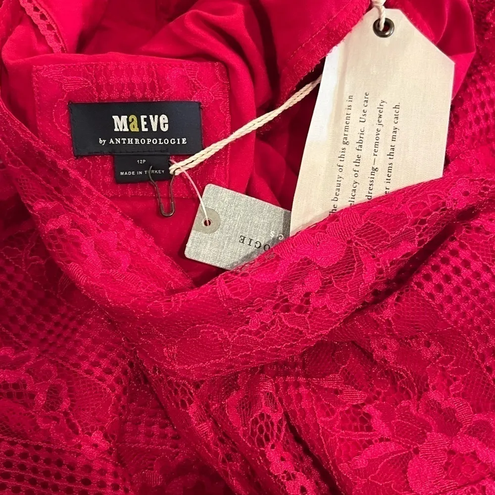 ANTHROPOLOGIE Maeve Open Back Lace Mini Dress Raspberry Size 12P NEW $190 - Image 7