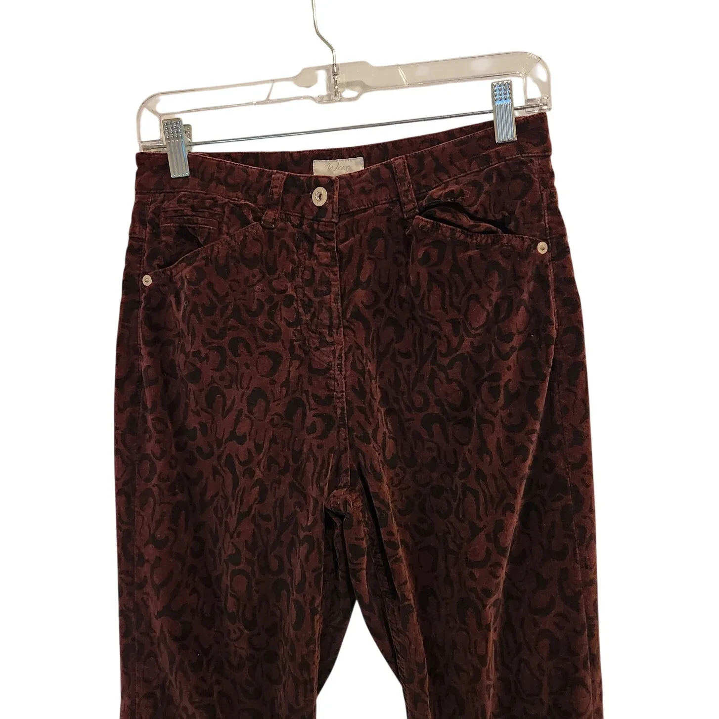 Wrap Brown Animal Print Preppy Mid Rise Straight Leg Velour Ankle Pants Size 8 - Image 3
