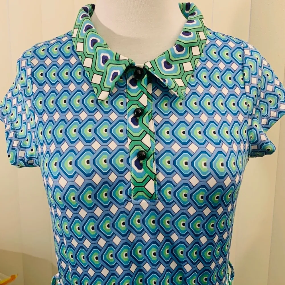 LAUNDRY by Shelli Segal blue/green geometric print dress. - Image 4