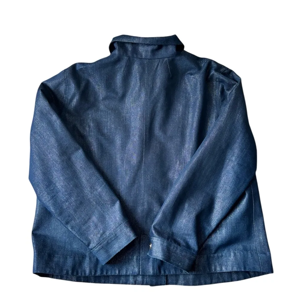 LRL Lauren Jeans Denim Jean Jacket Sz XL Sparkles Zipper Snap Pockets Boxy Fit - Image 4