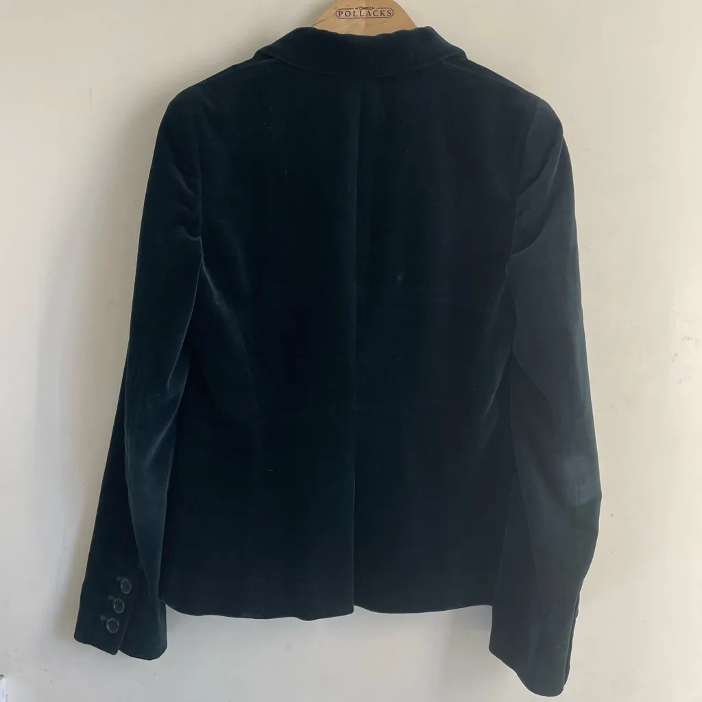 Theory Velvet Blazer Size 4 Dark Green – Made in USA - Image 2