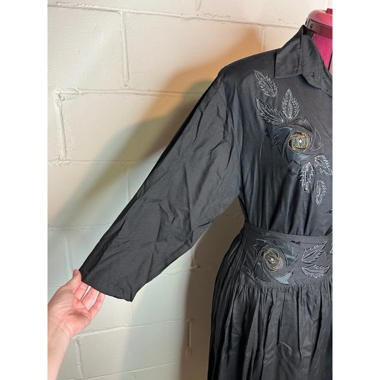 skirt set drop waist floral western black gold embroidered - Image 14