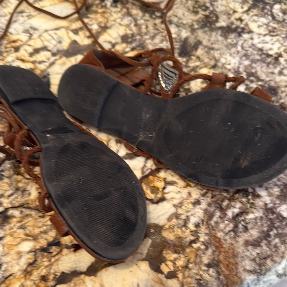 Qupid Brown Silver Sandals with Crisscross Design - Image 5