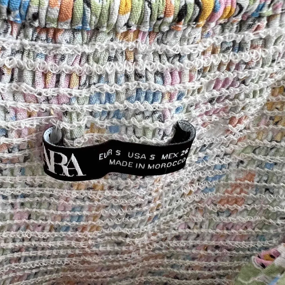 Zara Floral Ruffle Strap Sweetheart Neck mini Dress Small Colorful - Image 11