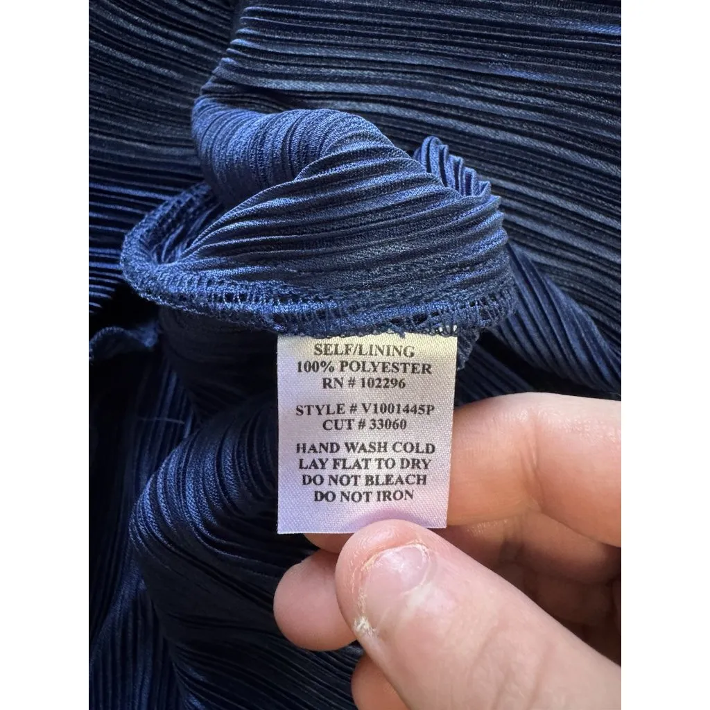 Connected Apparel Women Size 12P V Neck Blue Dress Tiered Polyester Metallic - Image 7